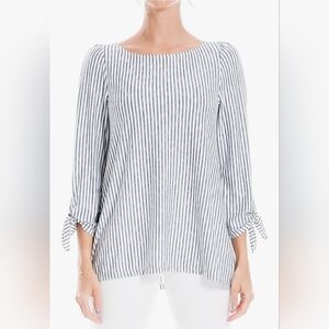 Max Studio Tie Sleeve Knit Top Striped Black White Women's Size 2X 18w 20w 18 20